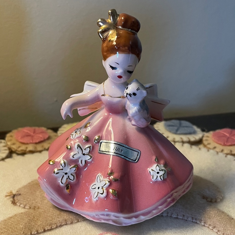 Josef Originals JULY Doll of the Month Birthday Girl Figurine with Cat